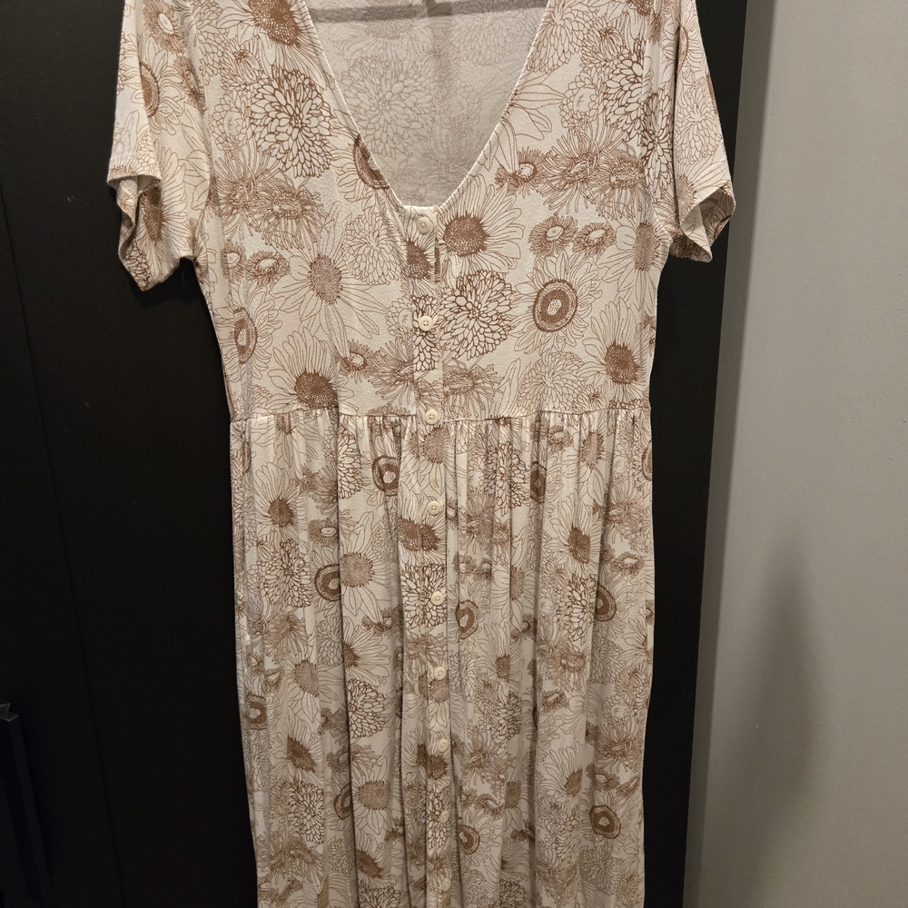 Kate Quinn Cream and Brown Floral Midi Dress